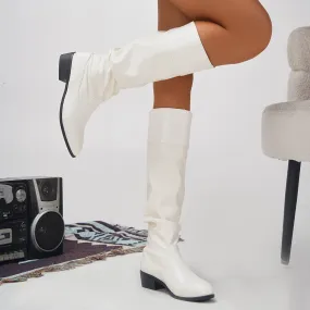 Autumn Winter Long Canister Boots Chunky Heel High Boots Women Leather Boots