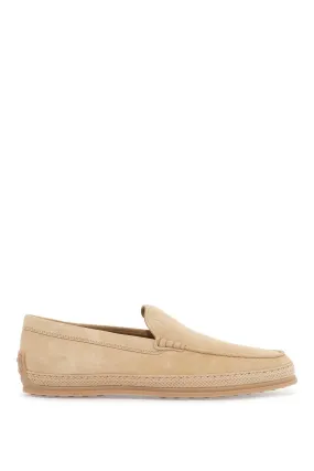BEIGE WOVEN LEATHER SLIP-ON LOAFERS WITH RUBBER SOLE