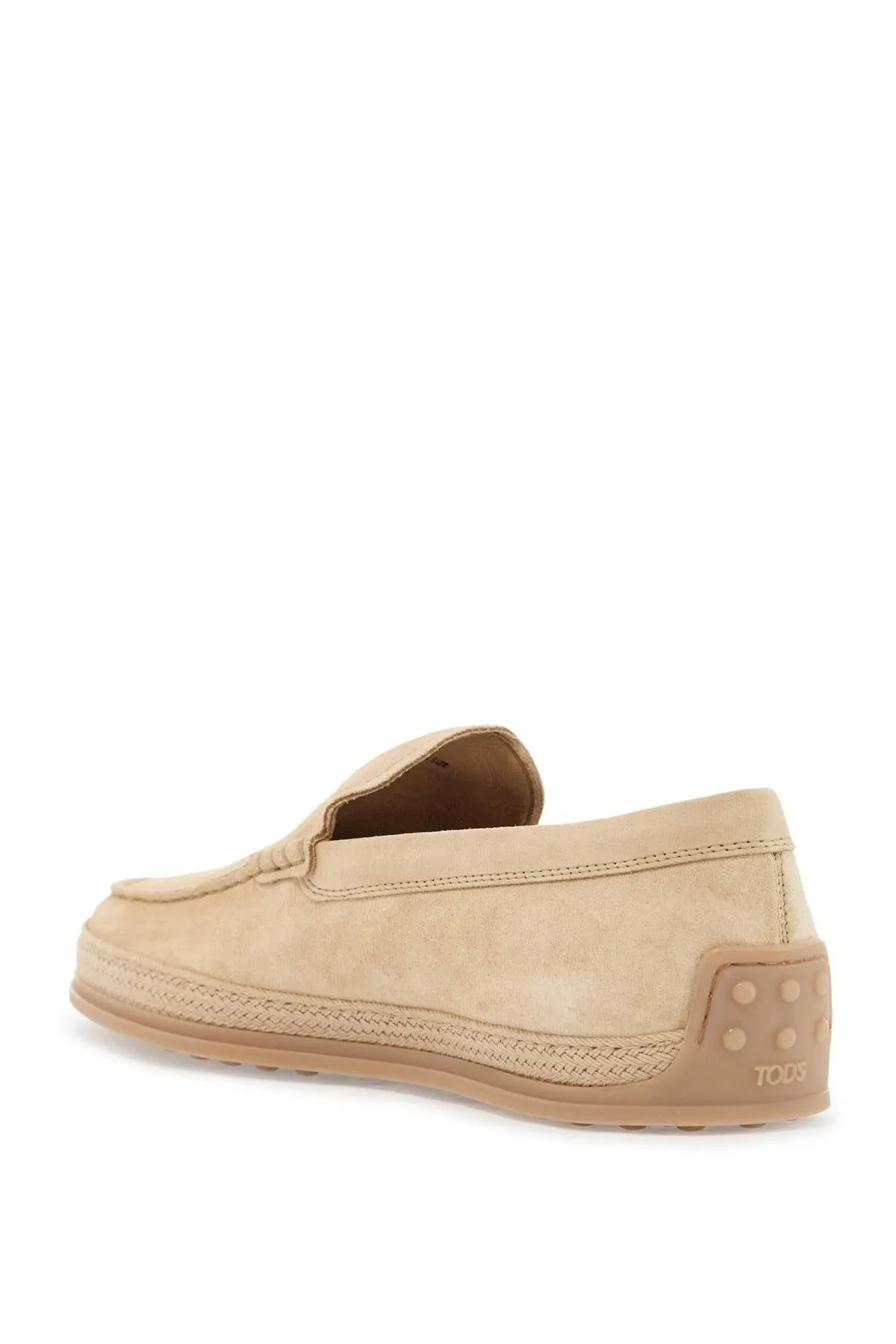 BEIGE WOVEN LEATHER SLIP-ON LOAFERS WITH RUBBER SOLE
