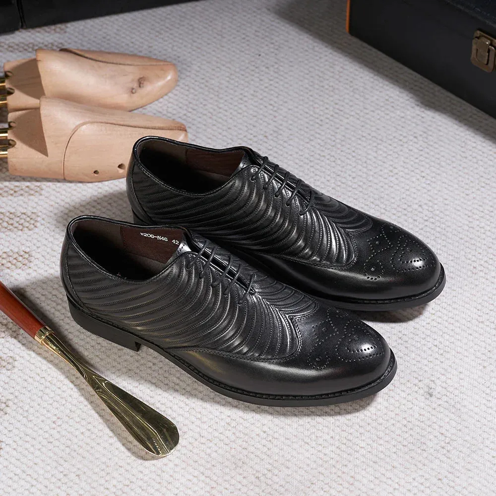 binfenxie  - Brogue Style Men's Oxfords Genuine Leather Wingtip Wedding Party Dress Shoes for Men Lace-Up Business Office Suit Formal Oxford