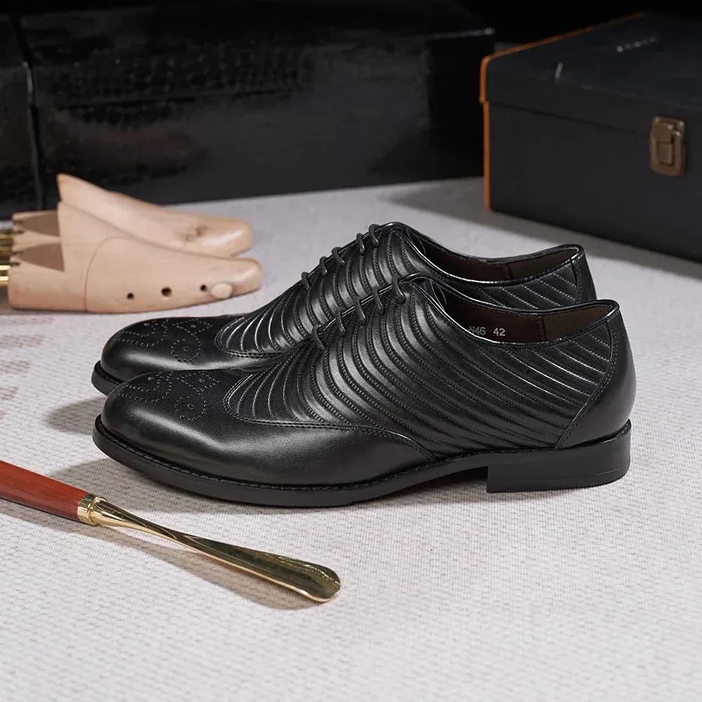 binfenxie  - Brogue Style Men's Oxfords Genuine Leather Wingtip Wedding Party Dress Shoes for Men Lace-Up Business Office Suit Formal Oxford