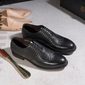 binfenxie  - Brogue Style Men's Oxfords Genuine Leather Wingtip Wedding Party Dress Shoes for Men Lace-Up Business Office Suit Formal Oxford