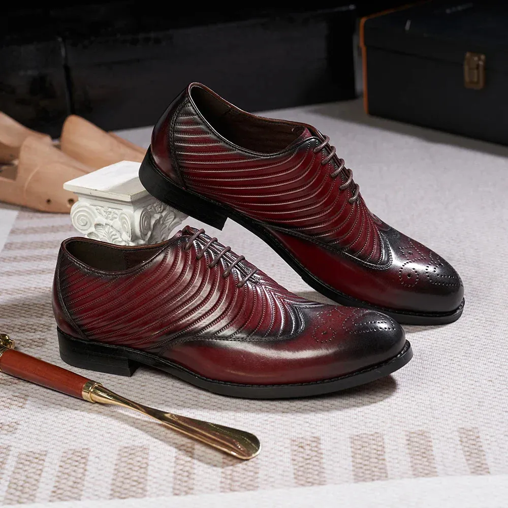 binfenxie  - Brogue Style Men's Oxfords Genuine Leather Wingtip Wedding Party Dress Shoes for Men Lace-Up Business Office Suit Formal Oxford