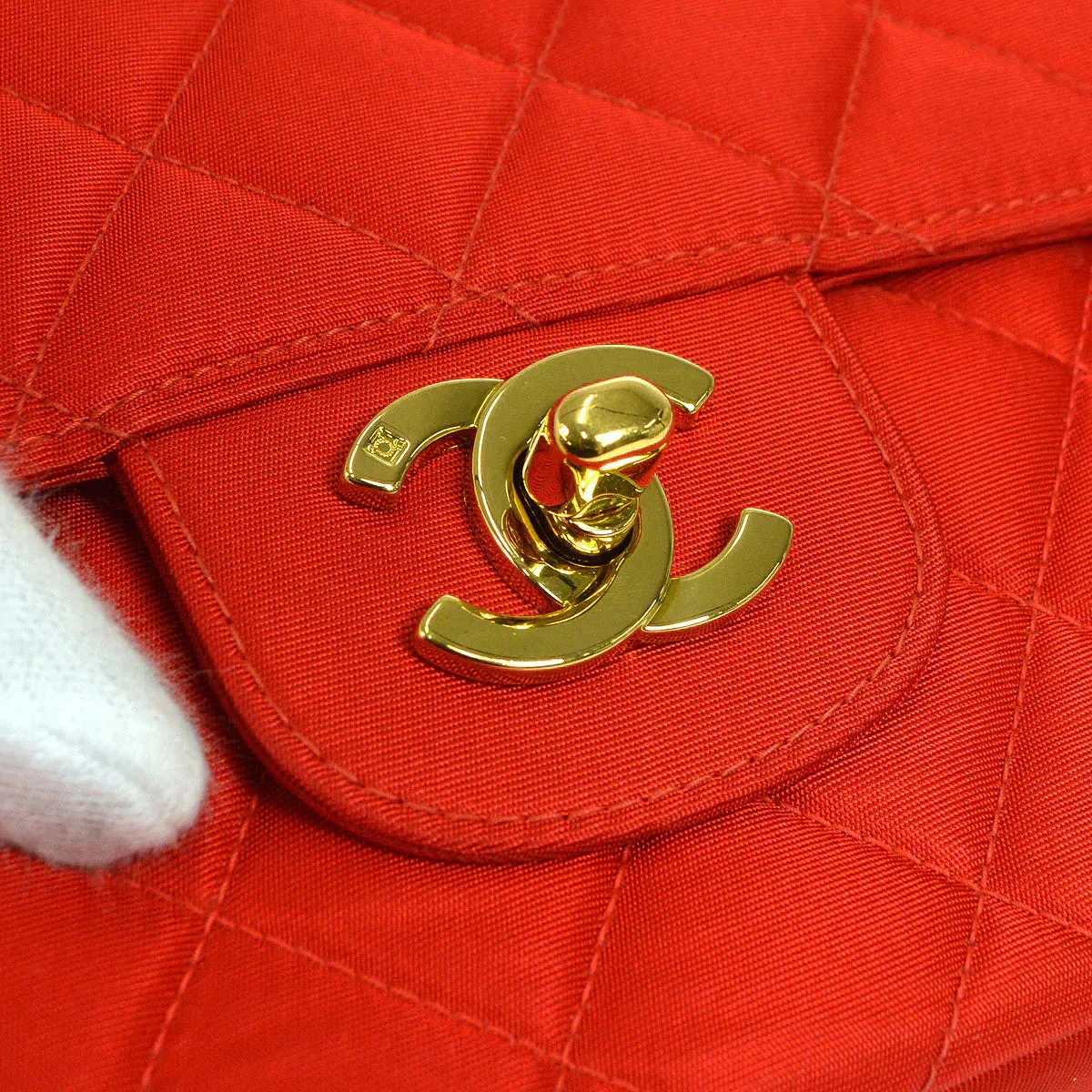 CHANEL 1994-1996 Classic Single Flap Medium Red Nylon 56465
