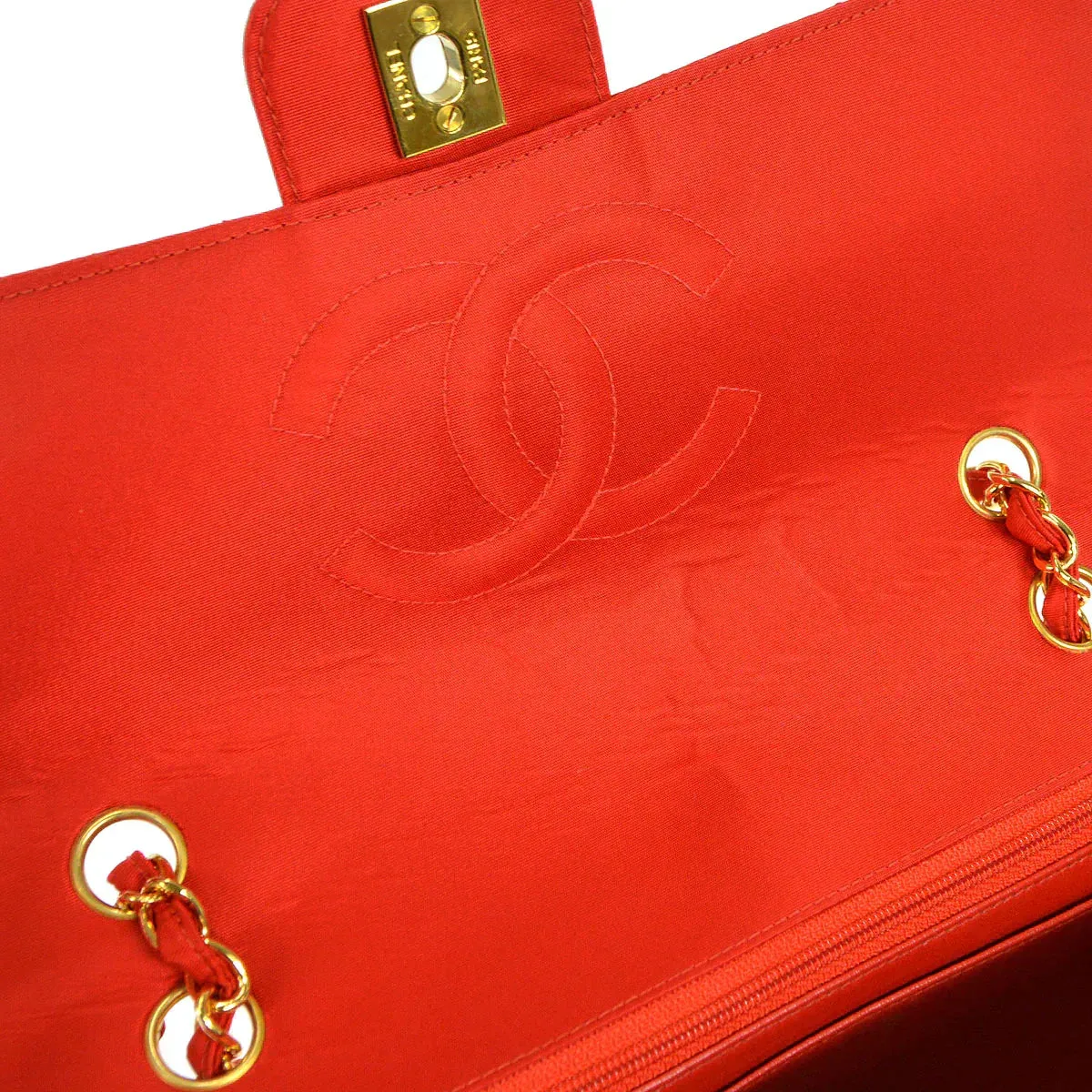 CHANEL 1994-1996 Classic Single Flap Medium Red Nylon 56465