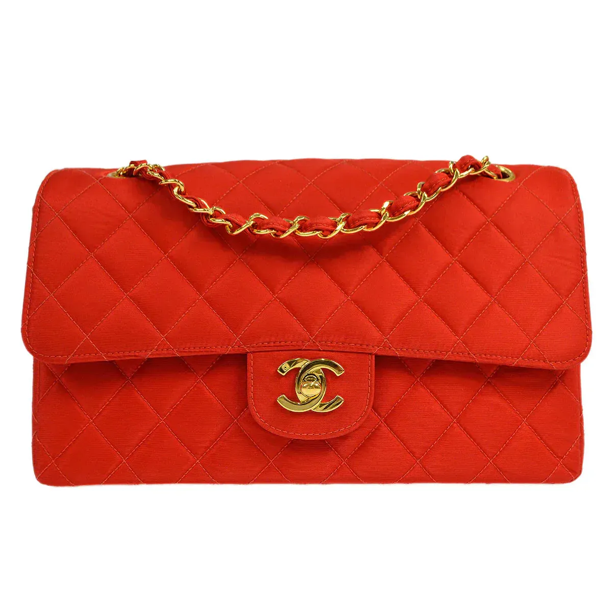 CHANEL 1994-1996 Classic Single Flap Medium Red Nylon 56465