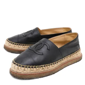 Chanel Black Double Platform Espadrille 37