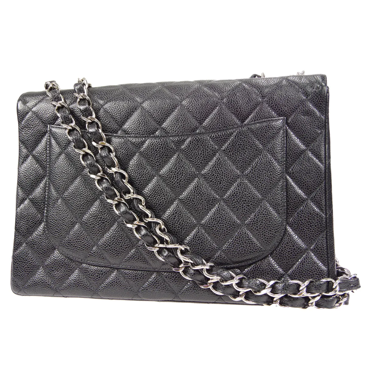 CHANEL Classic Flap Jumbo Double Chain Shoulder Bag Black Caviar 48598