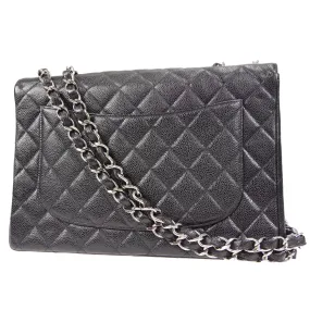 CHANEL Classic Flap Jumbo Double Chain Shoulder Bag Black Caviar 48598