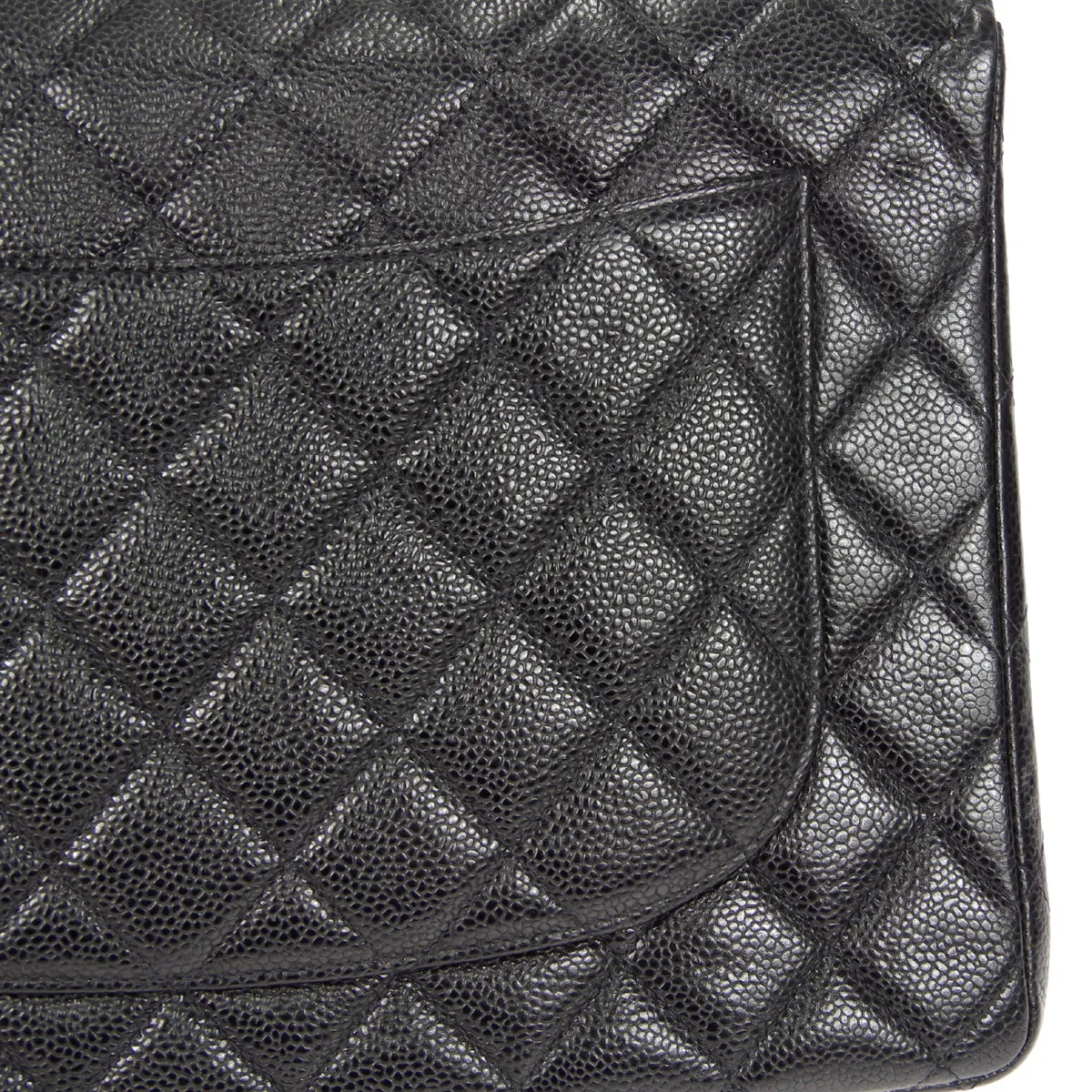 CHANEL Classic Flap Jumbo Double Chain Shoulder Bag Black Caviar 48598