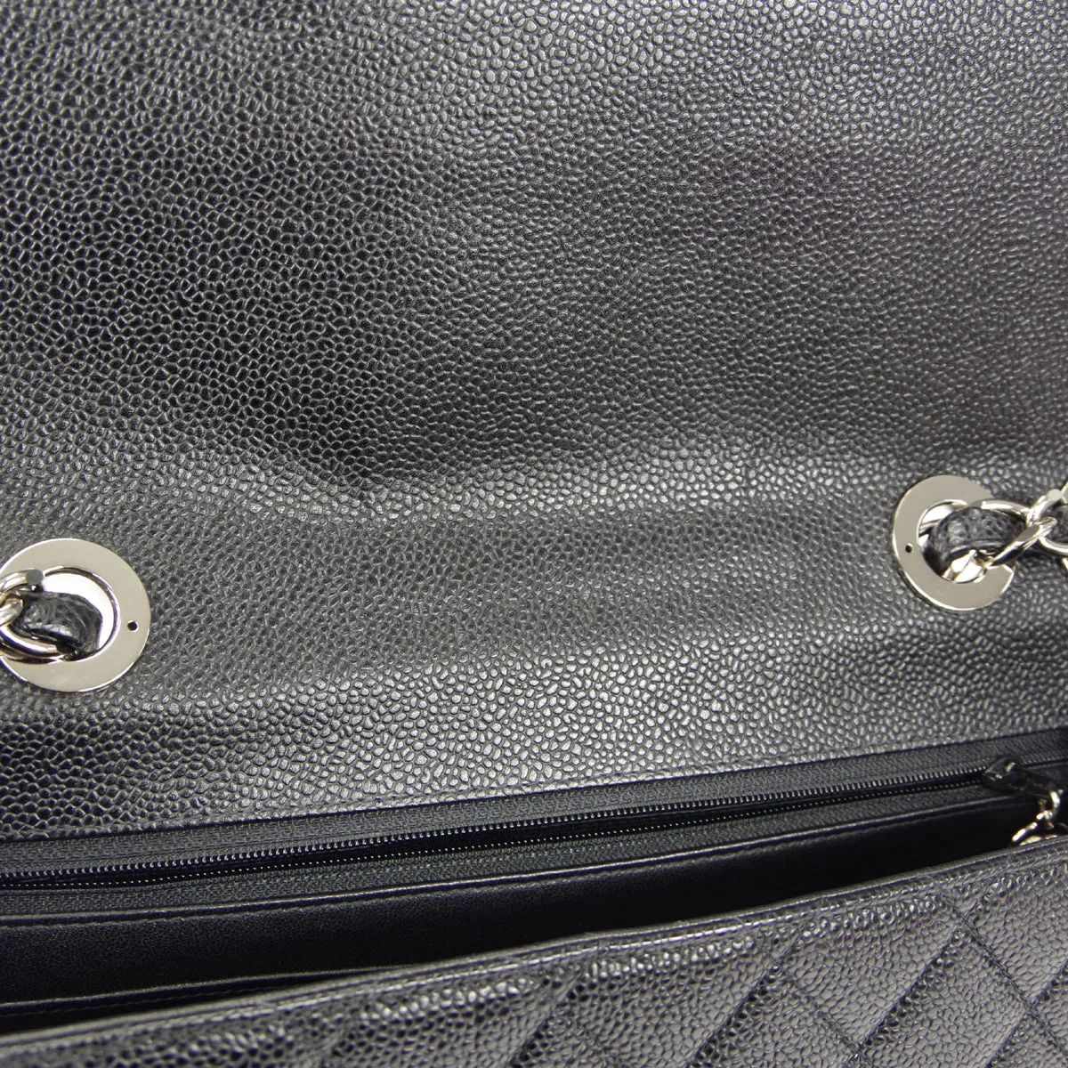 CHANEL Classic Flap Jumbo Double Chain Shoulder Bag Black Caviar 48598