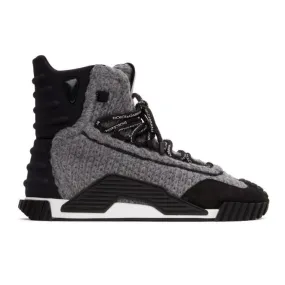 Dolce and Gabbana Grey and Black Wool NS1 High-Top Sneakers