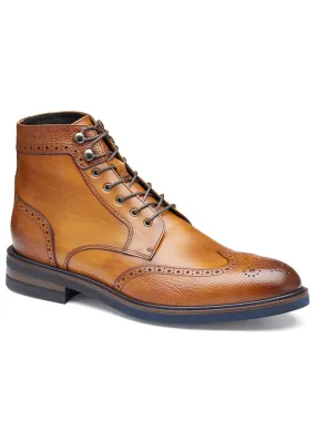 J & M Collection Hartley Wingtip Boot in Tan Hand-Stained Calfskin