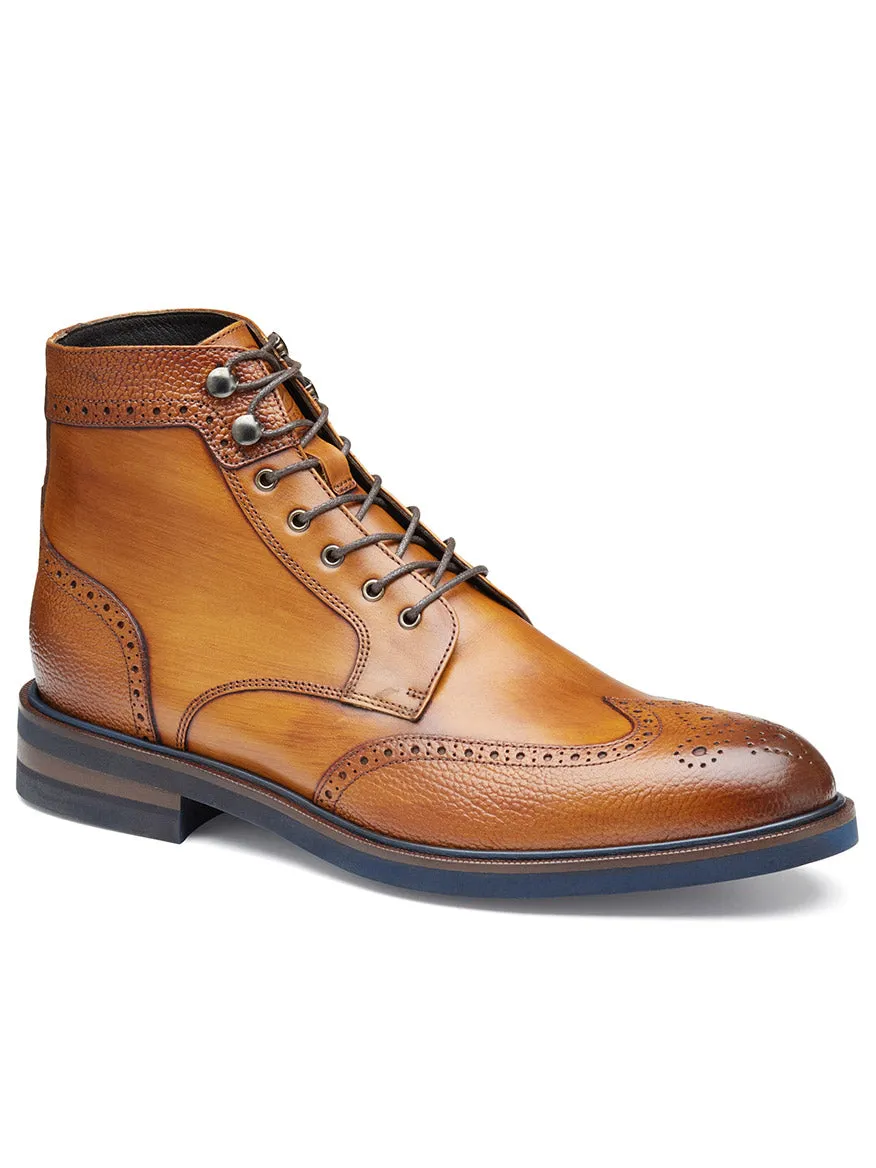J & M Collection Hartley Wingtip Boot in Tan Hand-Stained Calfskin