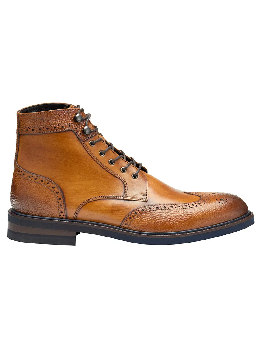 J & M Collection Hartley Wingtip Boot in Tan Hand-Stained Calfskin