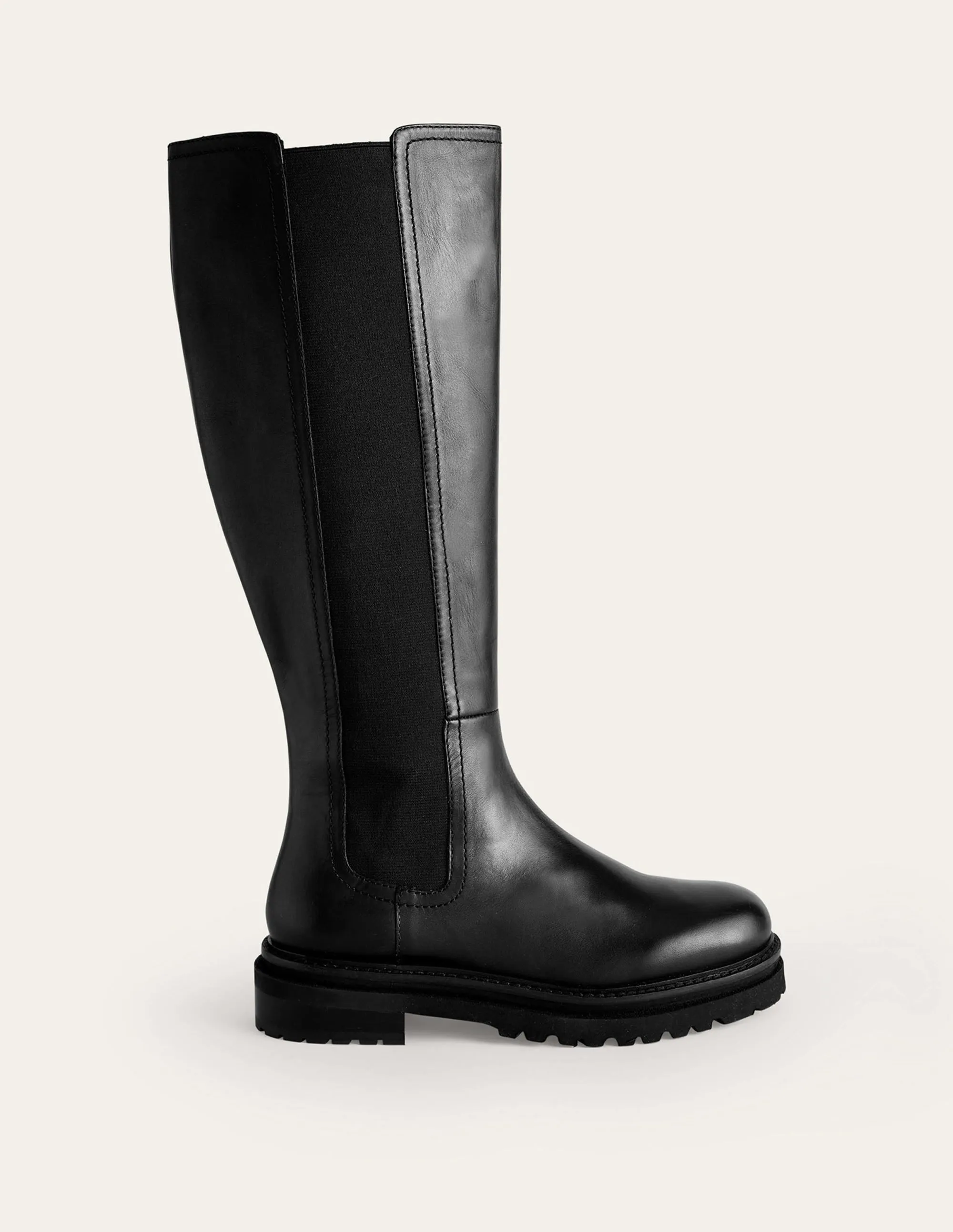 Knee-High Chelsea Boots-Black Leather