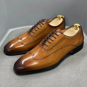 Men's Oxford Wingtip Genuine Calf Leather Shoes