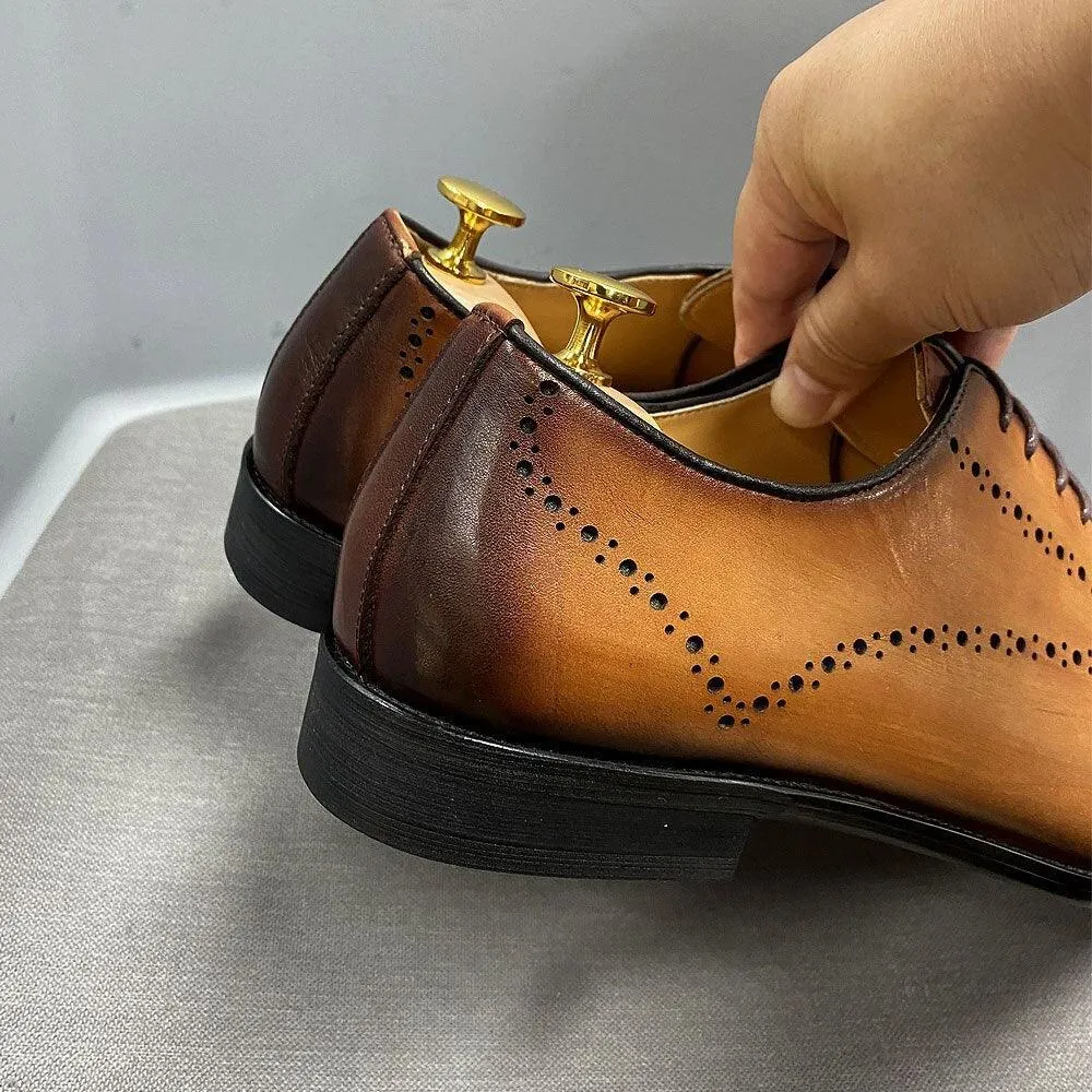 Men's Oxford Wingtip Genuine Calf Leather Shoes