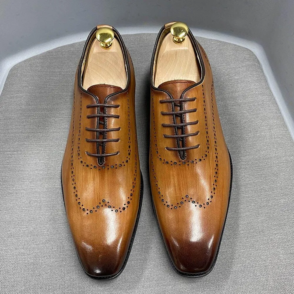 Men's Oxford Wingtip Genuine Calf Leather Shoes