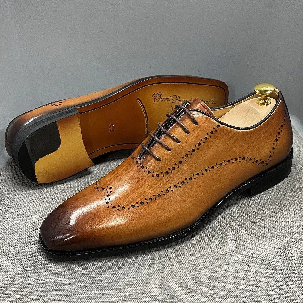 Men's Oxford Wingtip Genuine Calf Leather Shoes