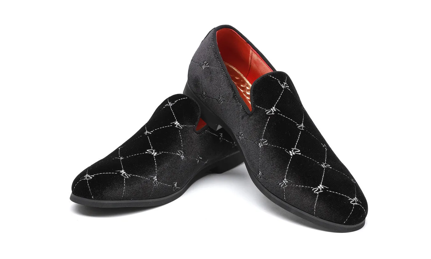 Men's Silver Stitching Velvet Loafers