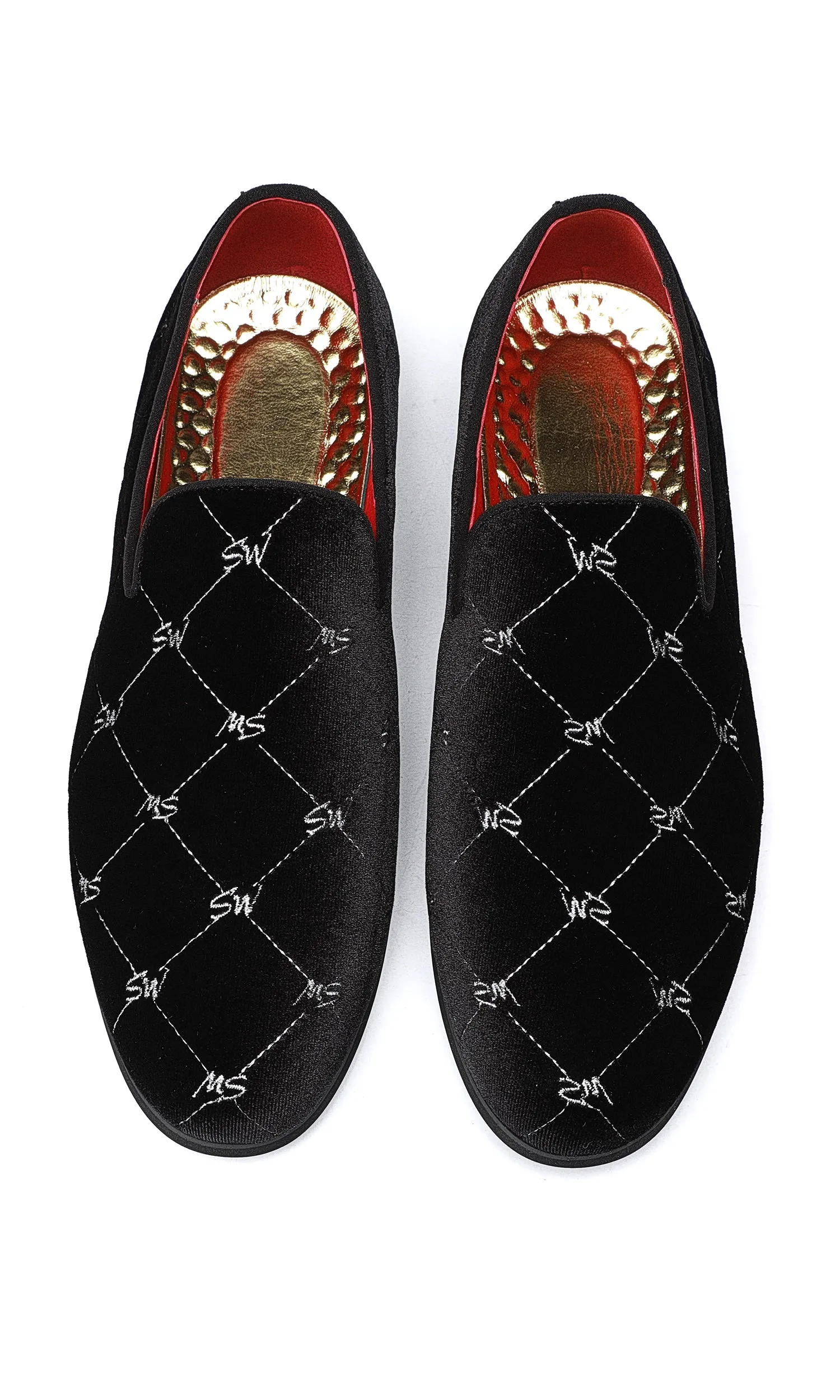 Men's Silver Stitching Velvet Loafers