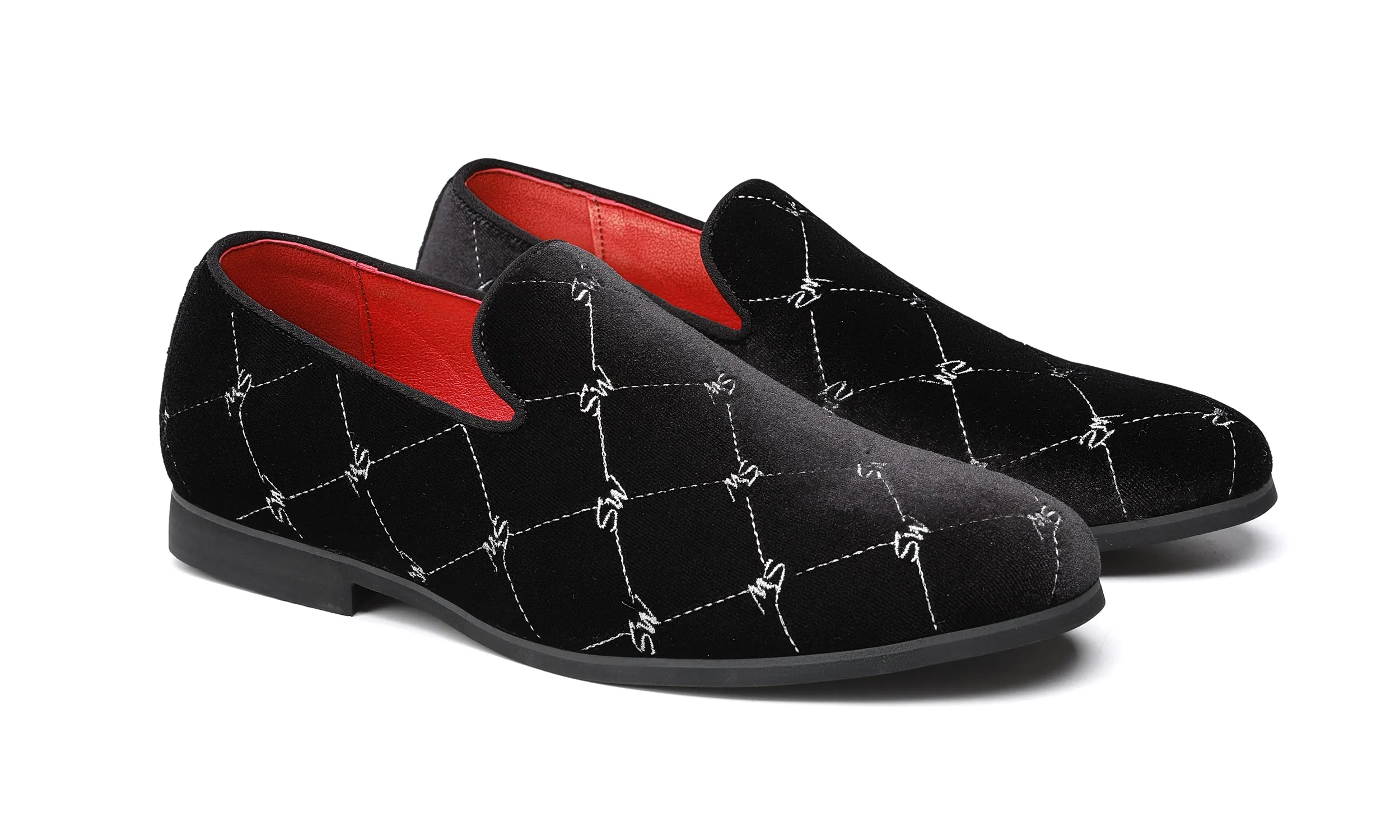 Men's Silver Stitching Velvet Loafers