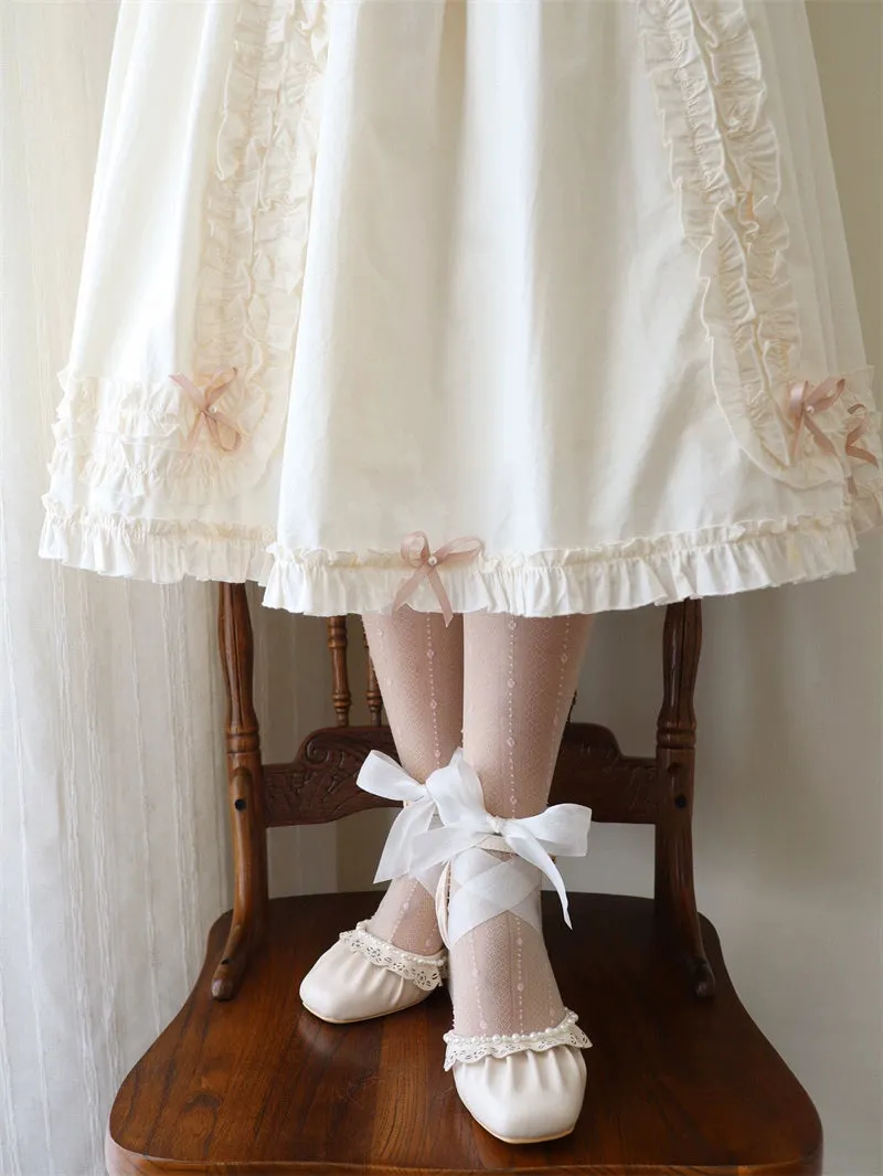 MR.Qiutian~Dance of Camellia~Elegant Lolita Chunky Shoes 5CM Heel Pearl Decoration