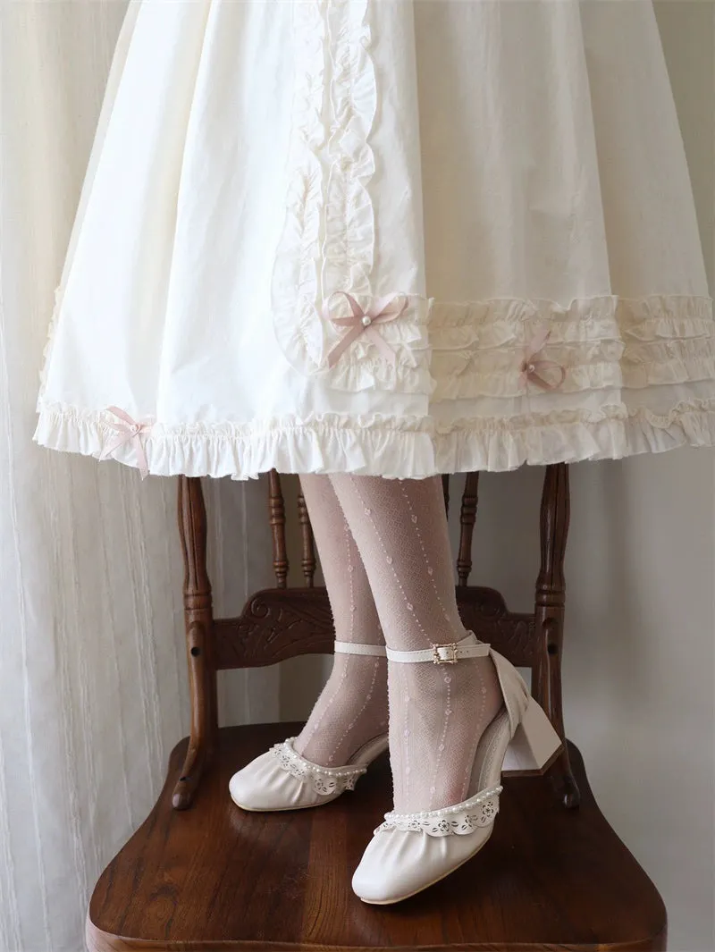 MR.Qiutian~Dance of Camellia~Elegant Lolita Chunky Shoes 5CM Heel Pearl Decoration