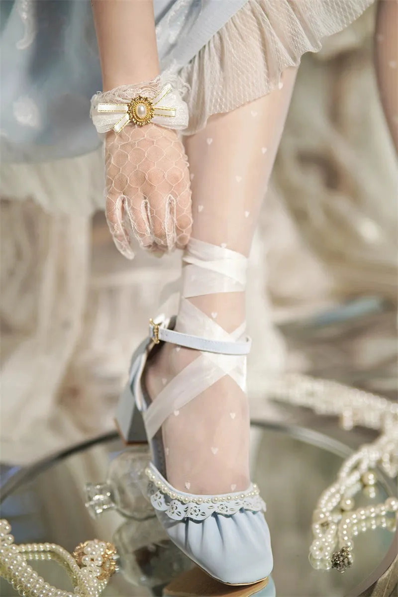 MR.Qiutian~Dance of Camellia~Elegant Lolita Chunky Shoes 5CM Heel Pearl Decoration