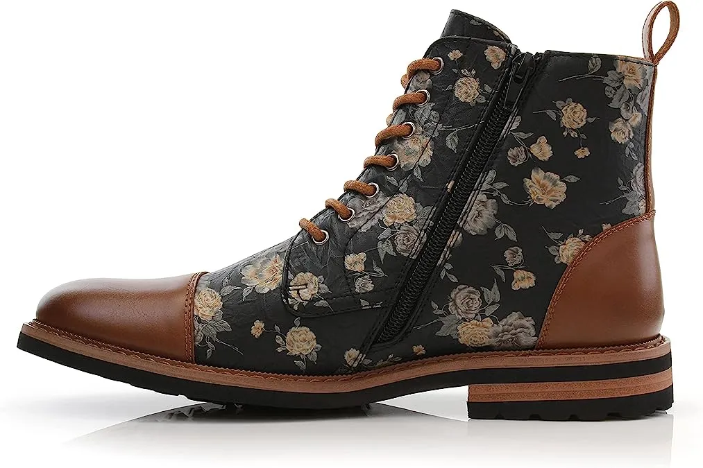 Orchid&Brown Woolen and Leather Lace-up Fashion Chukka Boots with Zipper Closure