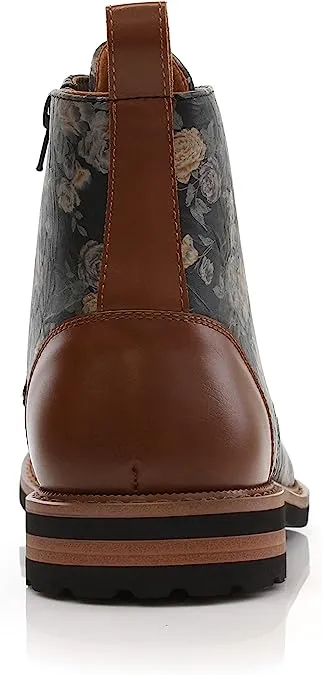 Orchid&Brown Woolen and Leather Lace-up Fashion Chukka Boots with Zipper Closure