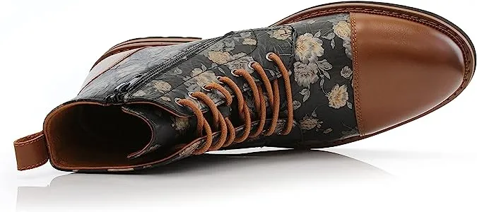 Orchid&Brown Woolen and Leather Lace-up Fashion Chukka Boots with Zipper Closure