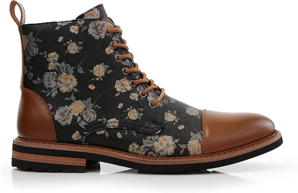 Orchid&Brown Woolen and Leather Lace-up Fashion Chukka Boots with Zipper Closure