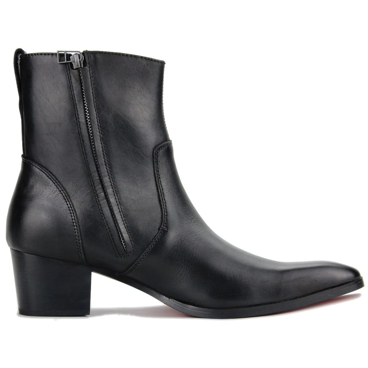 OSSTONE High Heel Pointed Chelsea  Leather Boots JY002-BLACK