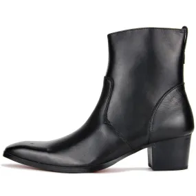 OSSTONE High Heel Pointed Chelsea  Leather Boots JY002-BLACK