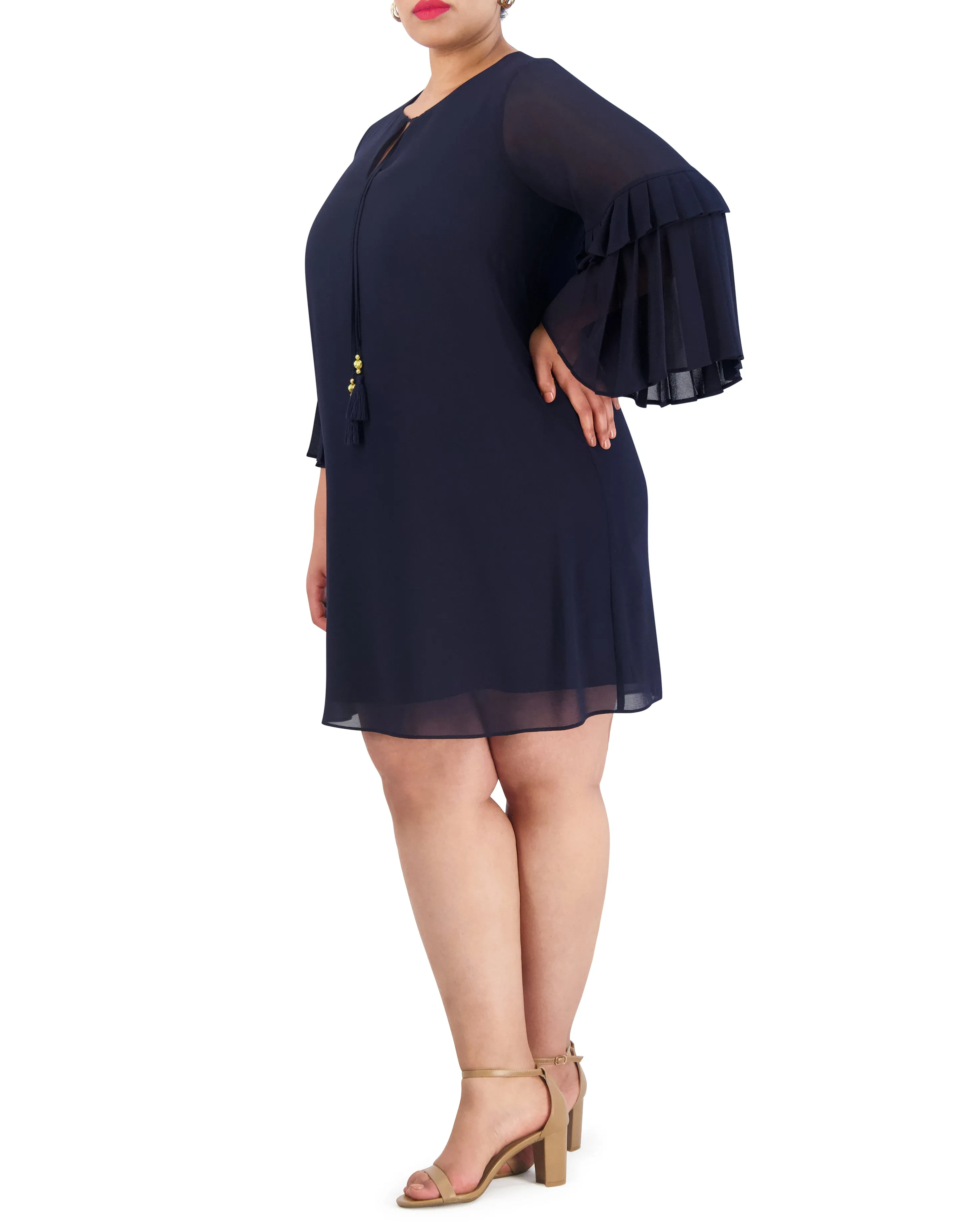 Plus-Size Tasseled Pleated-Sleeve Dress