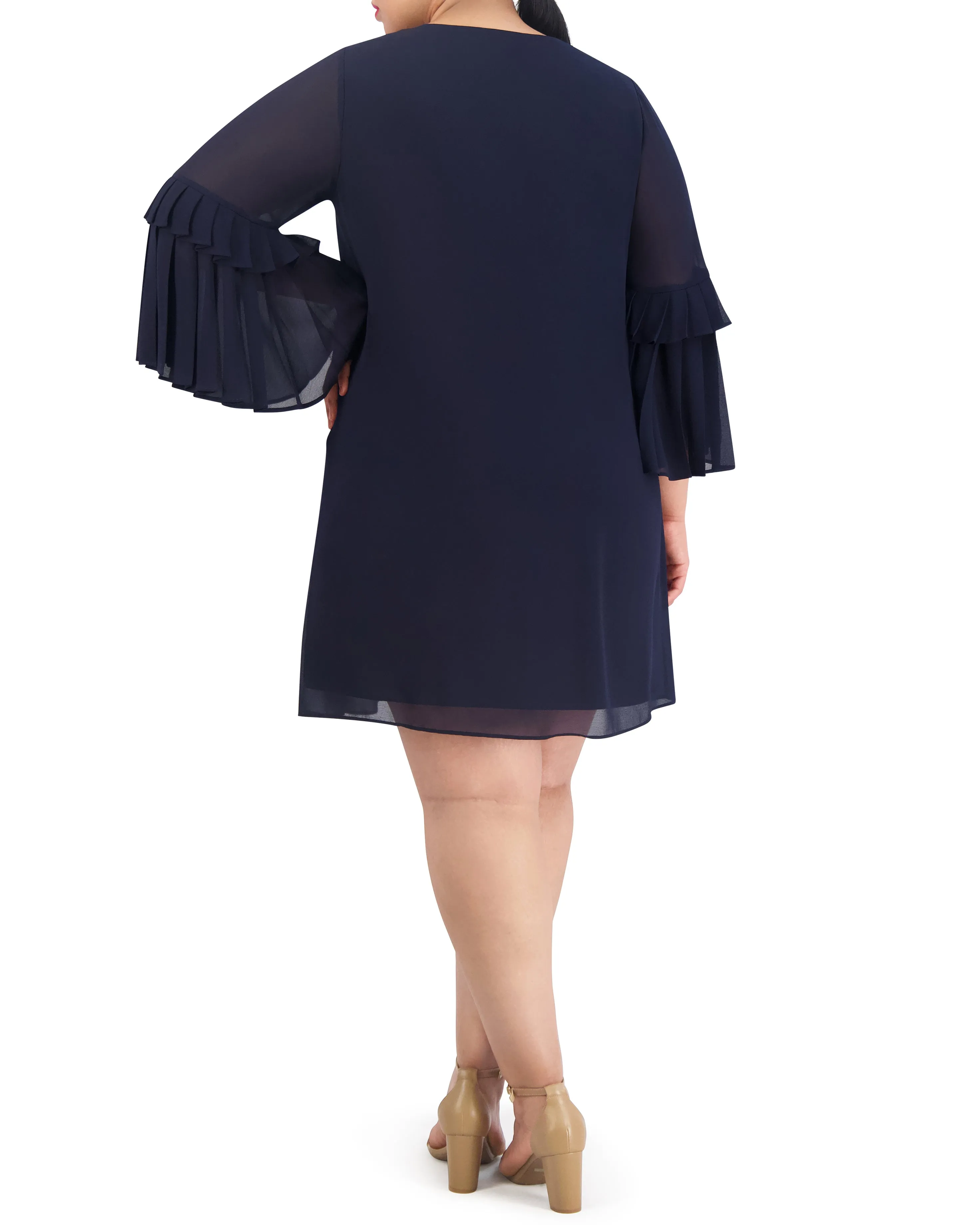 Plus-Size Tasseled Pleated-Sleeve Dress