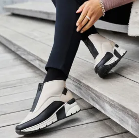 Rieker N6352-60 Korsika Cream and Black Wedge Zip Front Ankle Trainer Boots