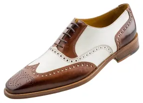 Stylish Handmade Men's Oxford Burnished Brogue Wingtip Brown & White Leather Shoes