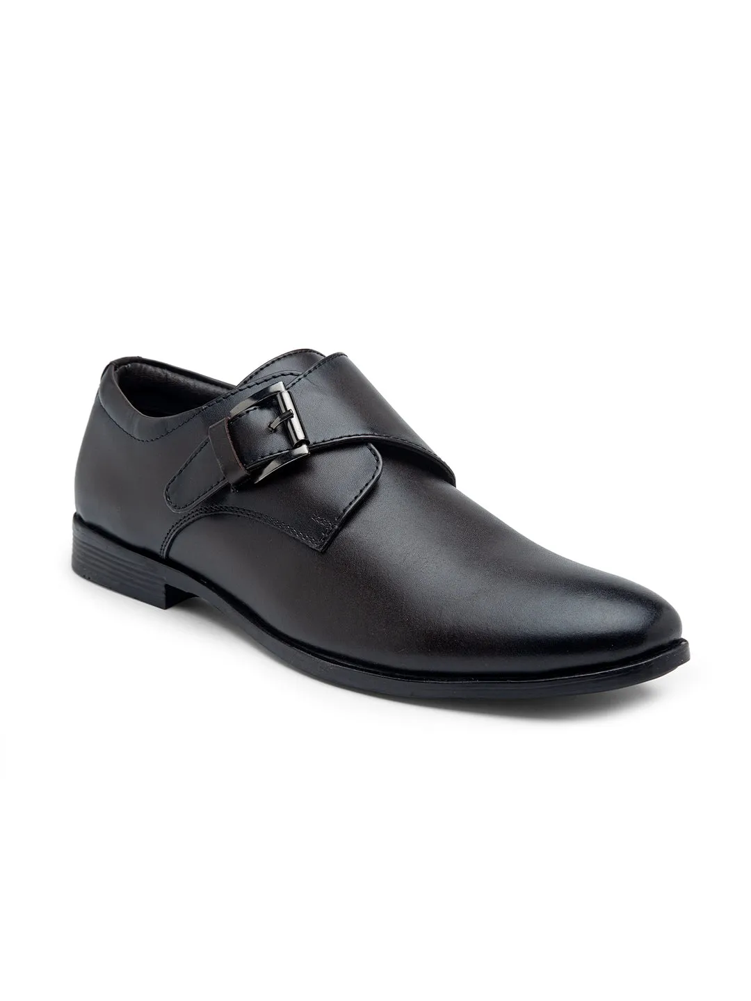 Teakwood Men Deep Brown Solid Genuine Leather Formal Single Strap Monks