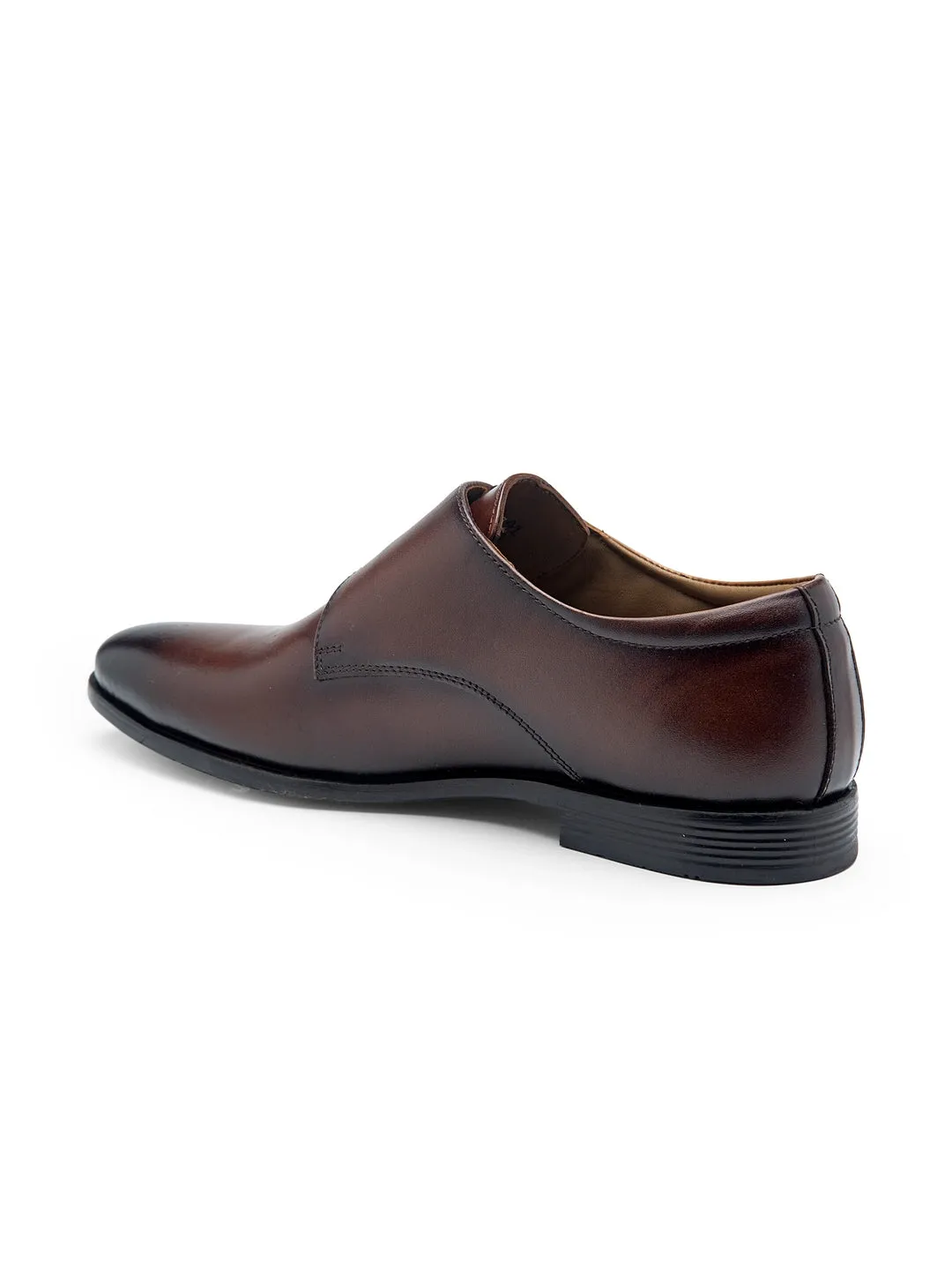 Teakwood Men Tan Solid Genuine Leather Formal Single Strap Monks