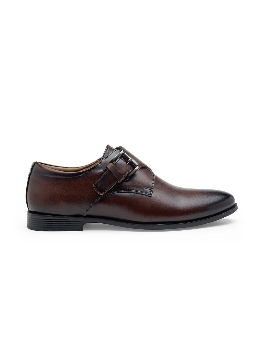 Teakwood Men Tan Solid Genuine Leather Formal Single Strap Monks