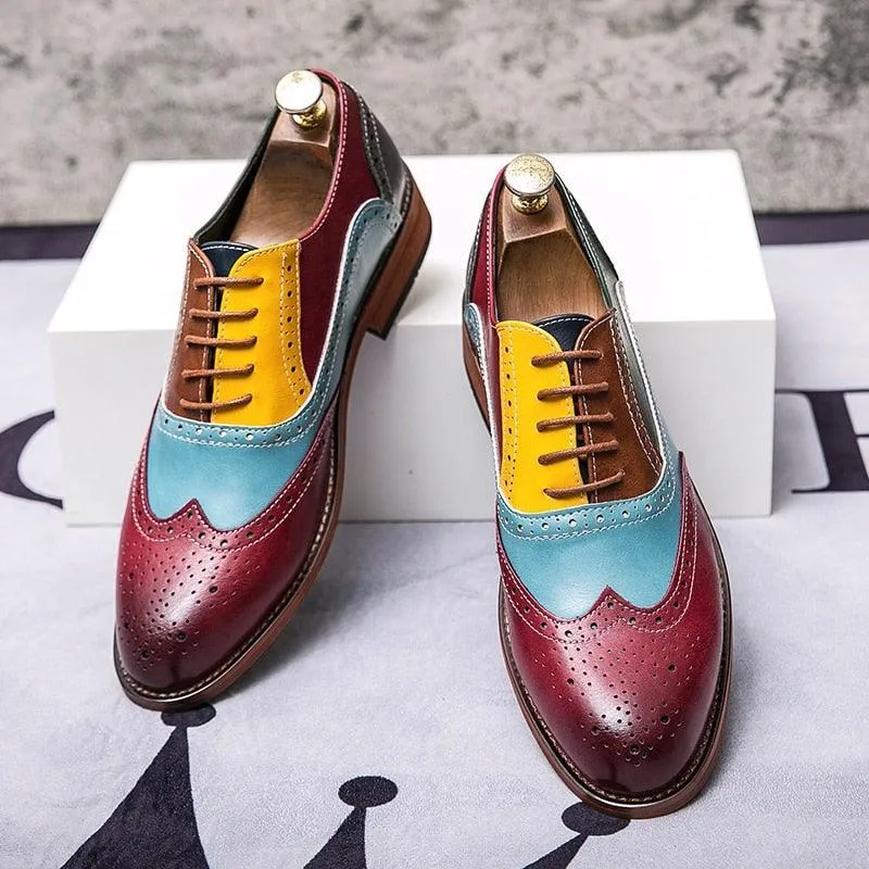 YRL Men's Multi Color PU Leather Oxfords