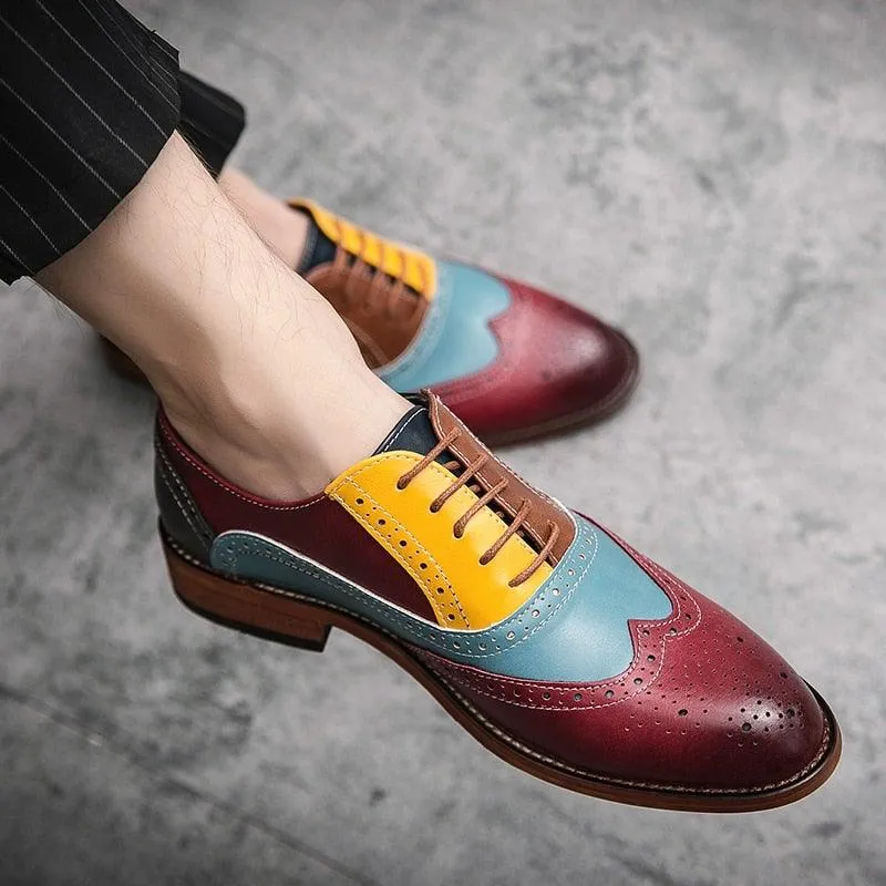 YRL Men's Multi Color PU Leather Oxfords