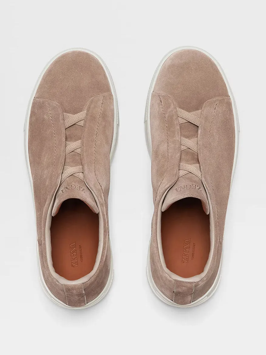 Zegna Beige Suede Triple Stitch Low Top Sneaker