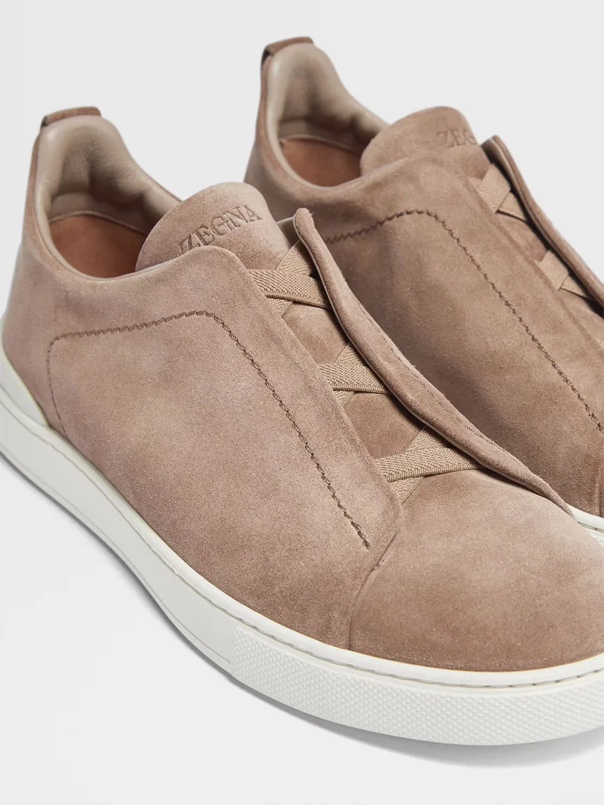 Zegna Beige Suede Triple Stitch Low Top Sneaker