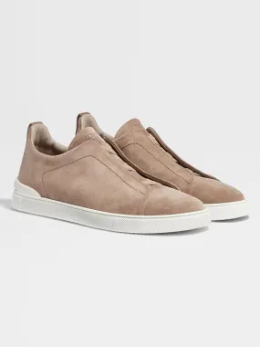 Zegna Beige Suede Triple Stitch Low Top Sneaker