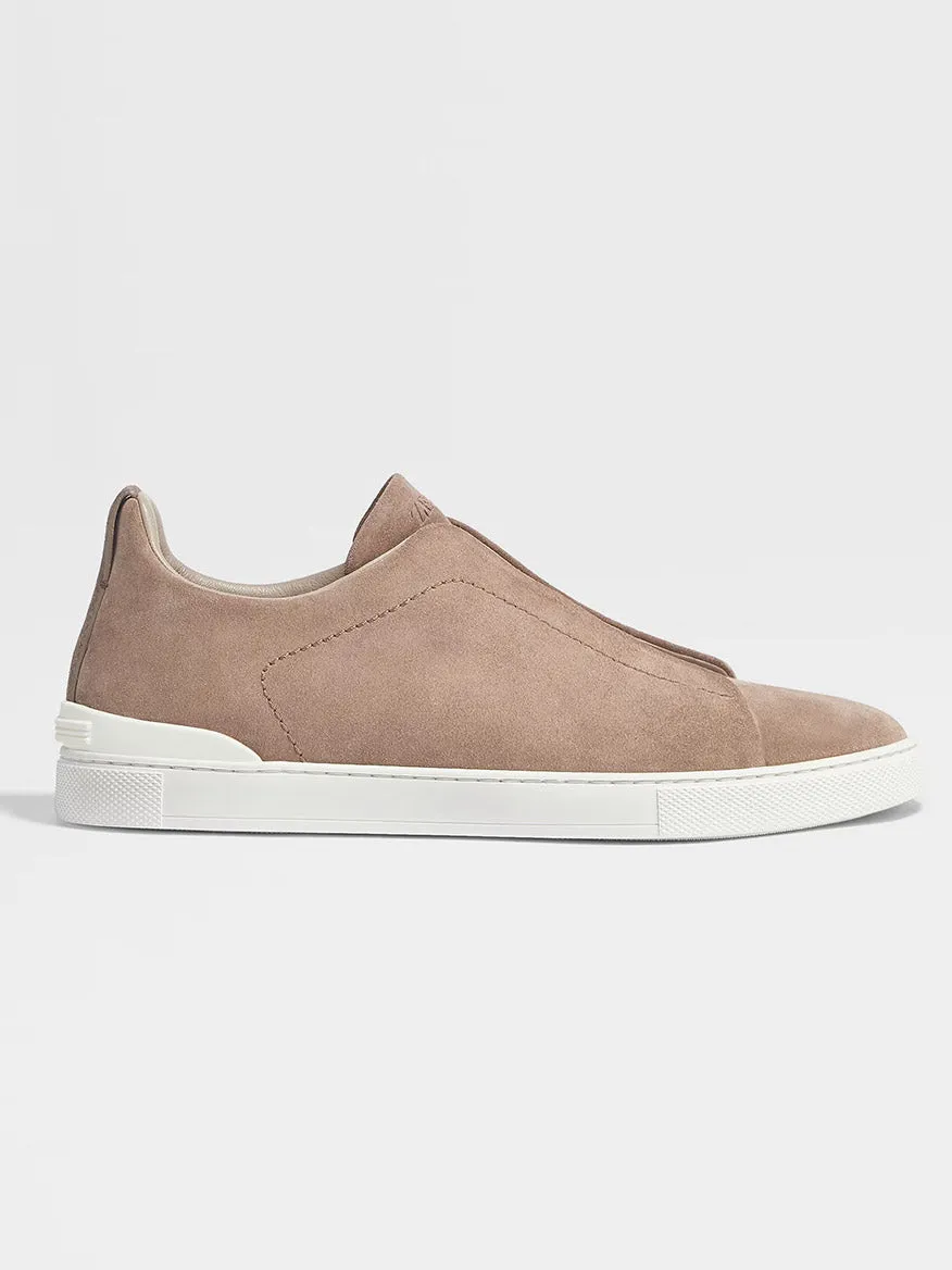 Zegna Beige Suede Triple Stitch Low Top Sneaker